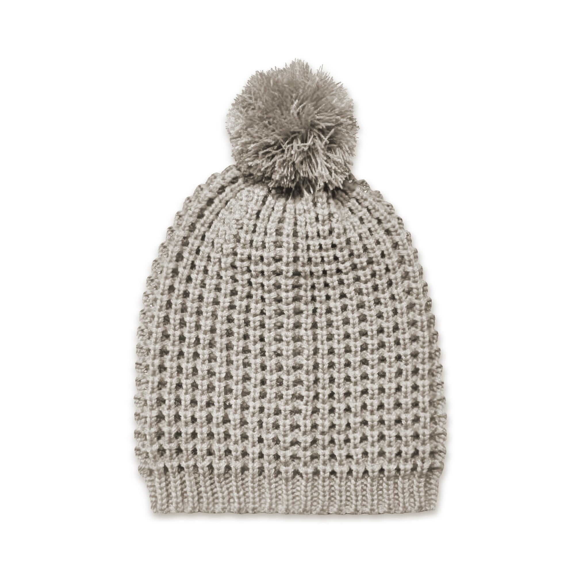 Girls Textured Knit Slouchy Beanie Hat - Warm Fleece Lined (Kids Age 5-12 Yr)