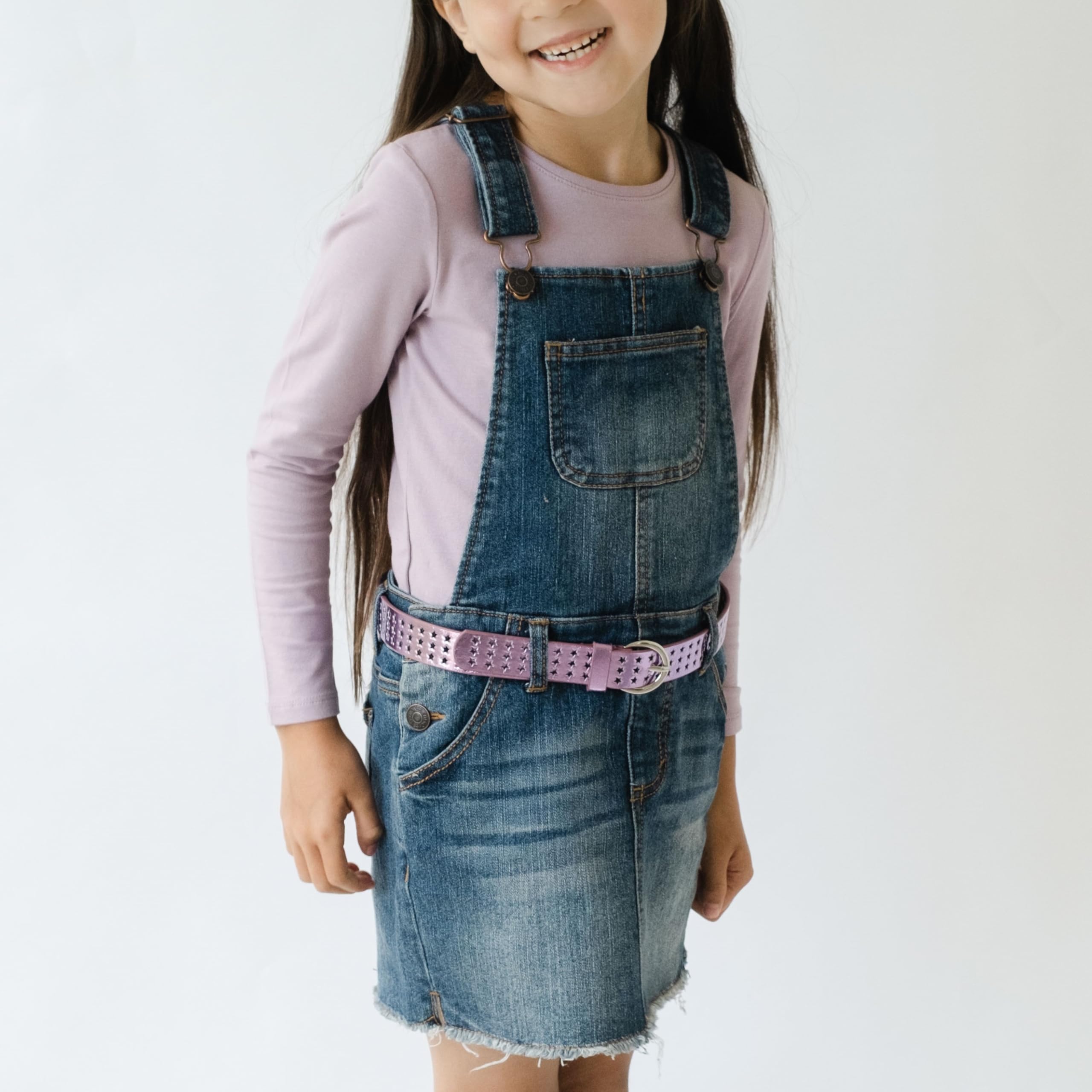 Girls Stars Perforated Metallic Leather Belt - - Stylish Shiny Belt for Girls All Ages