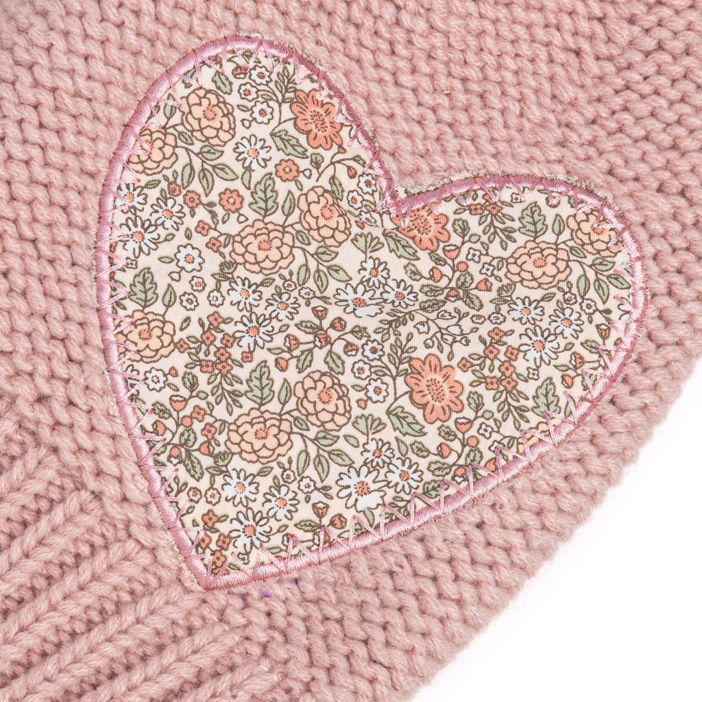 Girls Knit Heart Beanie Mittens 2PC Set with Cute Rabbit Mittens Soft Fleece-Lined, Age 4-6