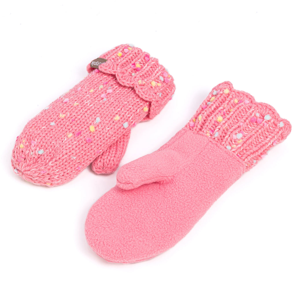 Girls Fun Speckled Knit Mittens with Scalloped Lace Cuff, for Kids All Ages 1-12 Years, Fleece-lined