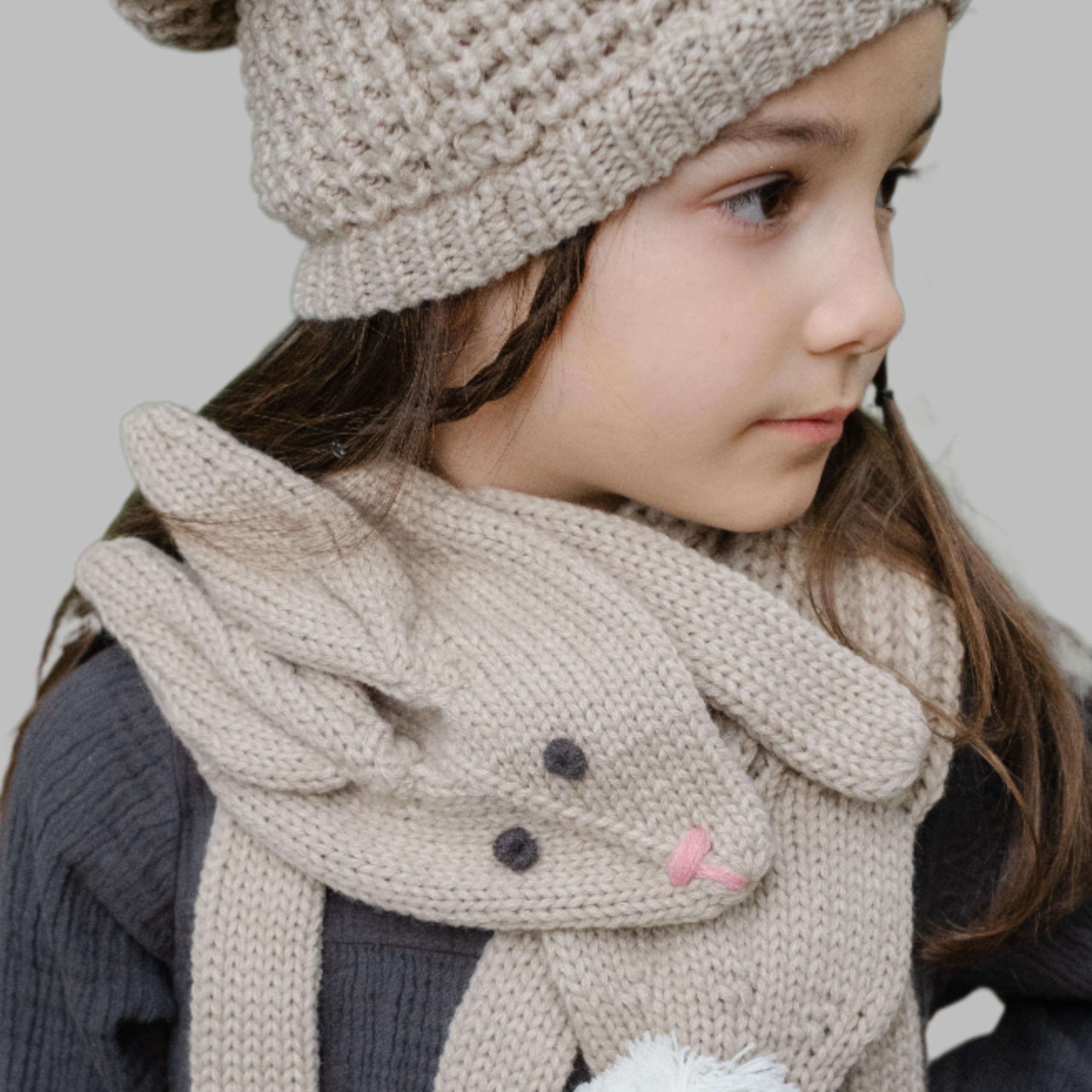 Girls Textured Knit Slouchy Beanie Hat - Warm Fleece Lined (Kids Age 5-12 Yr)