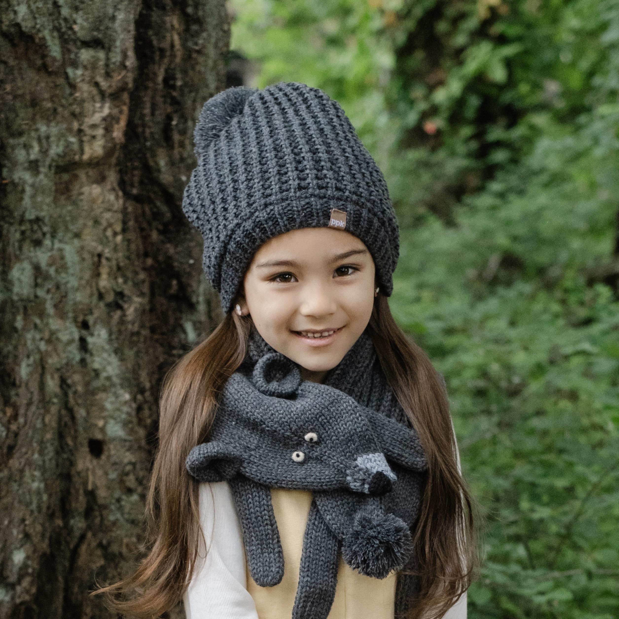 Girls Textured Knit Slouchy Beanie Hat - Warm Fleece Lined (Kids Age 5-12 Yr)