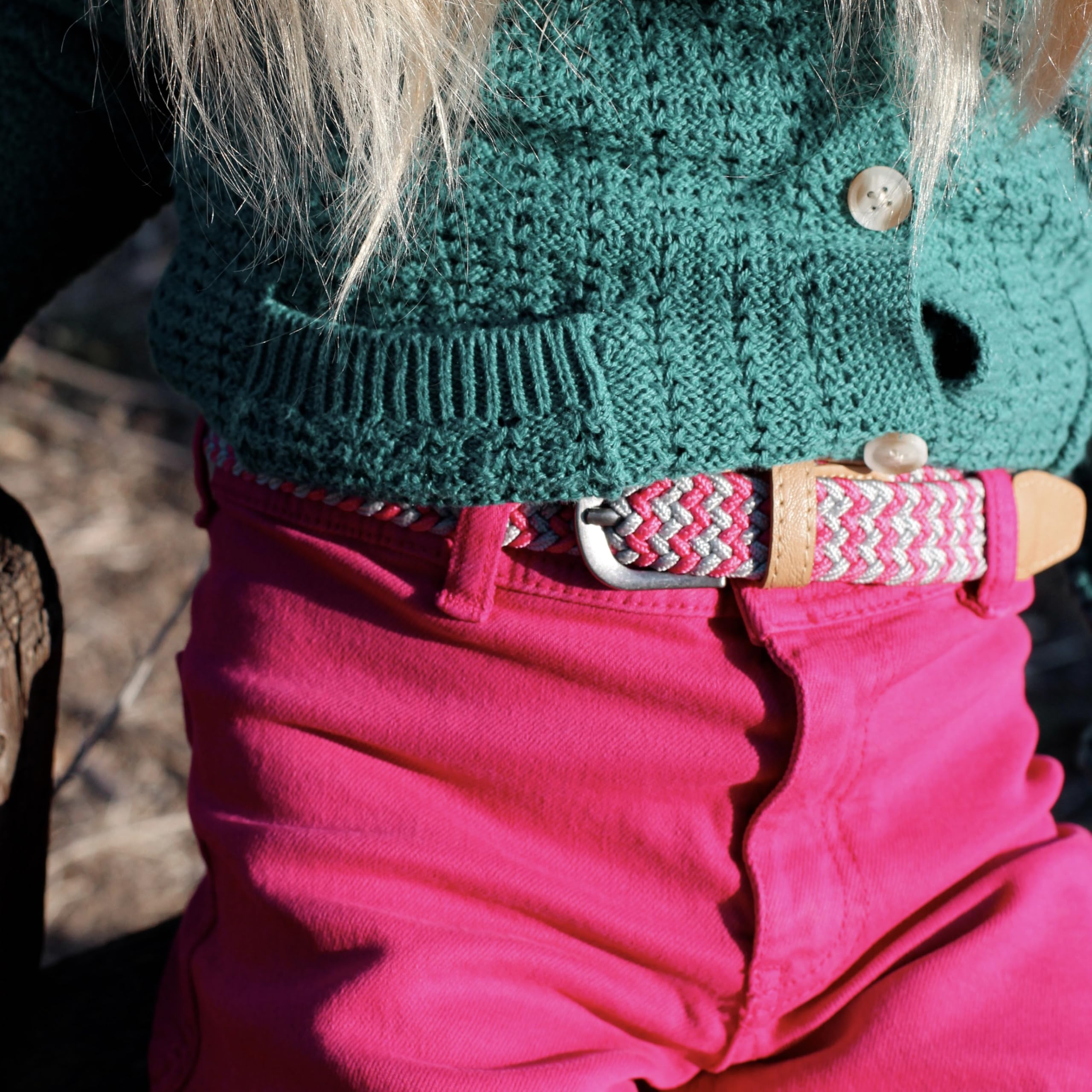 Girls Stretch Cord Braided Leather Belt - Children's Age (4-7 Y) (8-14Y)