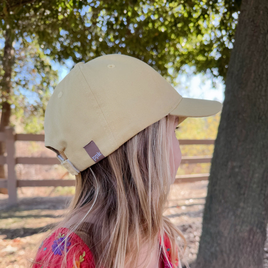Girls Strawberry Baseball Hat, Vintage Yellow Cotton, Adjustable Sun Cap 3-7Y